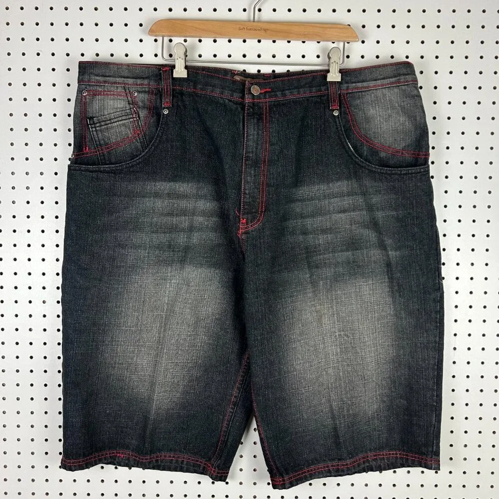 212NYC Baggy Skater Shorts Sz 46 Red Black‎ Stitched Gothic Punk SOUTHPOLE STYLE
